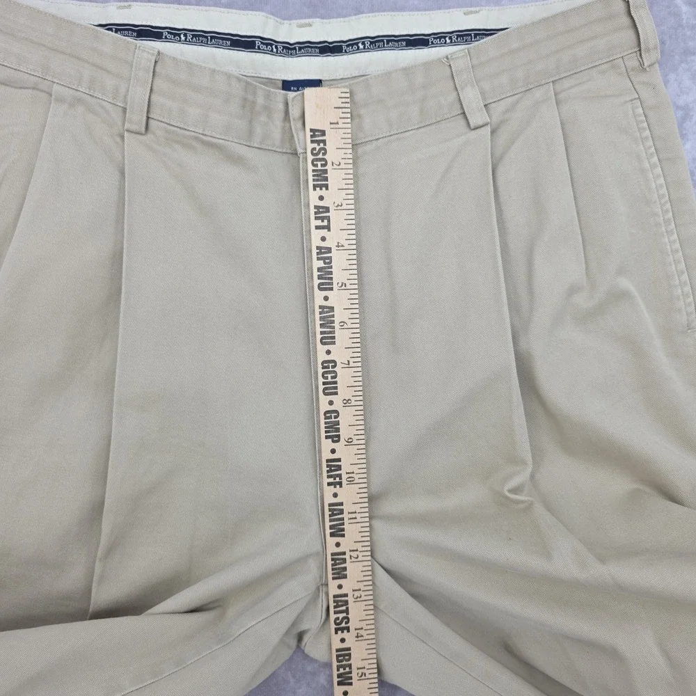 Vintage Polo Ralph Lauren Hammond Pant Mens 36x34 Pleated Chino Khaki Beige Cuff